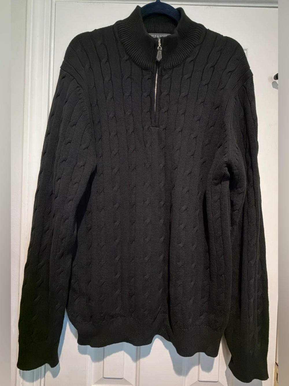 Lyle & Scott Black Cable Knit 1/4 Zip Sweater 100% Combed Cotton Size Large